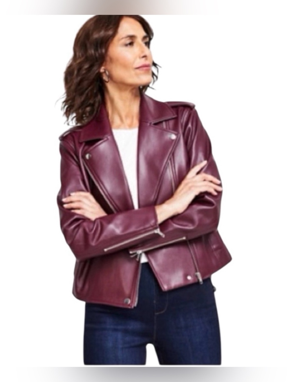 INC International Concepts Wine Faux Leather Moto Jacket